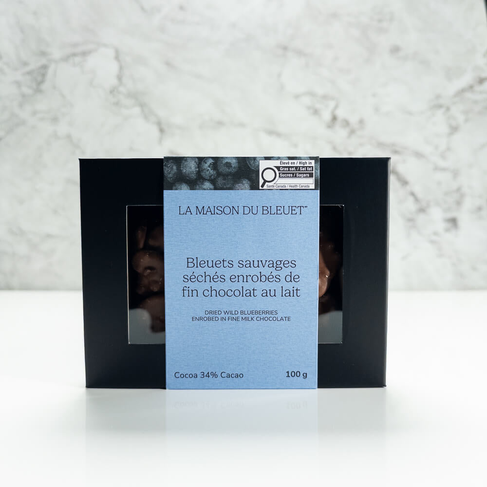 Bleuets sauvages séchés enrobés de chocolat