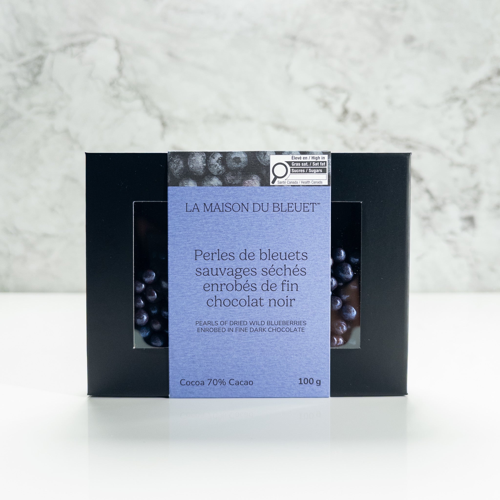 Perles bleuets sauvages enrobés de chocolat noir 70%