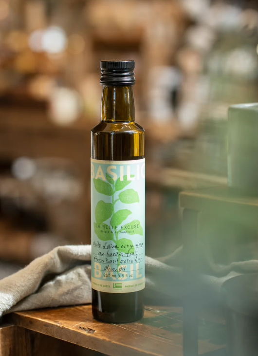 Huile d'olive extra vierge au basilic
