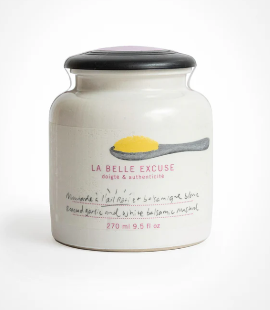 Moutarde à l'huile d'olive, ail rôti et balsamique blanc